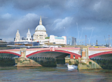 Acrylic painting of St Paul's Cathedral across the Thames, London by artist Trevor Heath