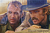 An original portrait print of Paul Newman and Robert Redford as Butch Cassidy and the Sundance Kid by pop artist Trevor Heath