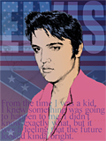 An original portrait print of Elvis Presley with American flags by pop artist Trevor Heath