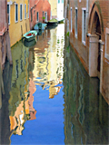 Oil painting of Venetian moorings, Venice by artist Trevor Heath