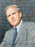 A portrait of John le Carre painted by artist Trevor Heath