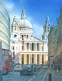 Acrylic painting of St Paul's Cathedral from Ludgate Hill, London by artist Trevor Heath